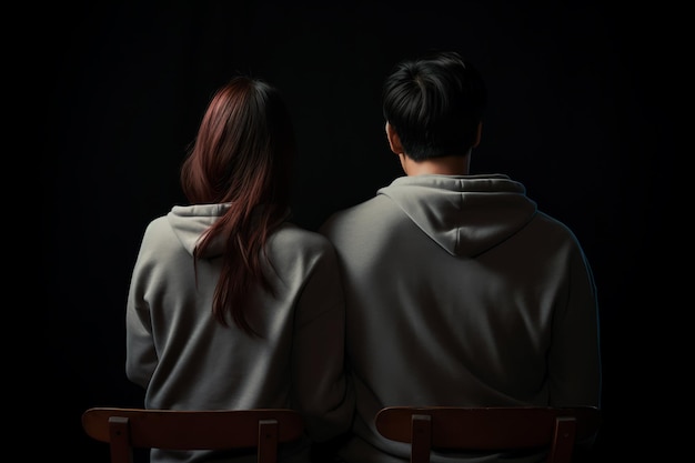 Couple against dark background backs touching symbolizing relationship cooling Beautiful view