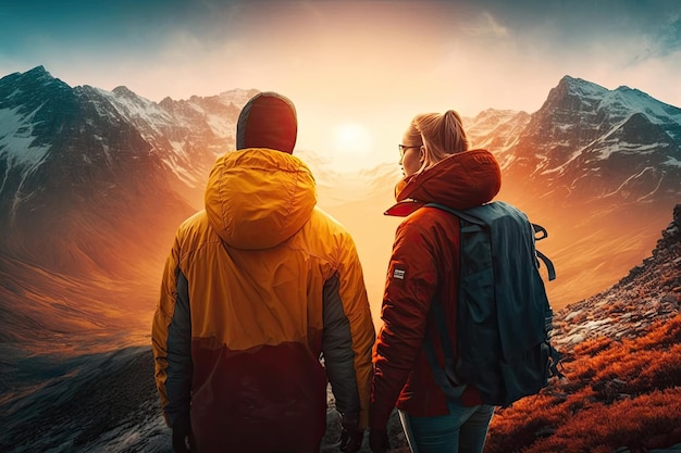 Couple against mountain background Illustration Generative AI