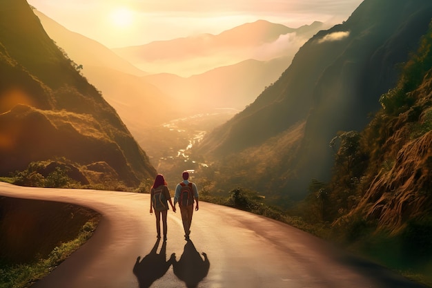 couple at amazing scenic mountain nature view ai generated art