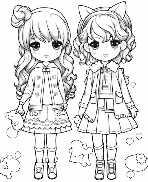 Cartoon kawaii character coloring pages doodle Illustration