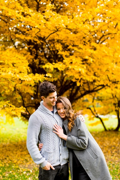 Photo couple in autumn park