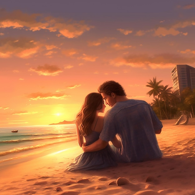 couple on beach in sunset