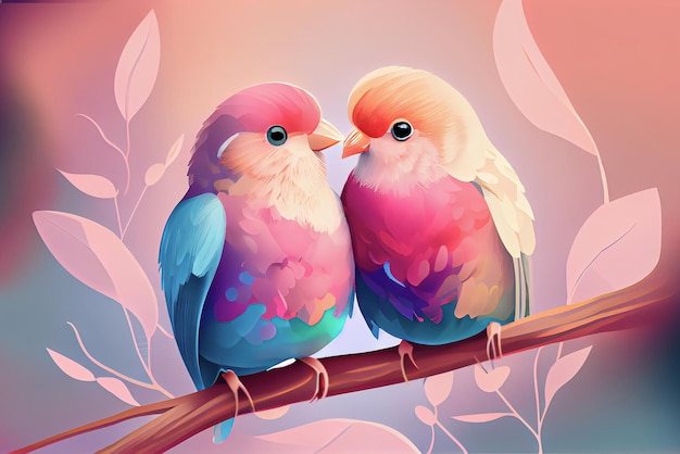 A couple of beautiful bright birds in love love each other congratulations ai generated