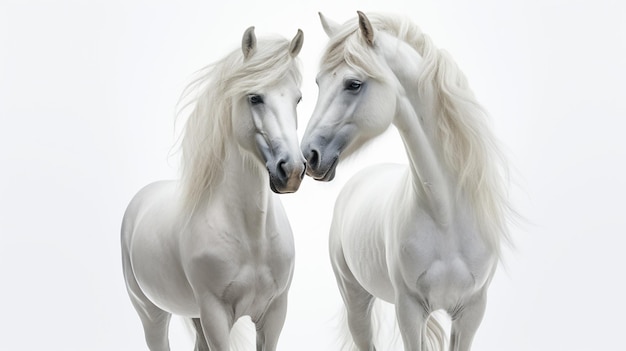 Couple of beautiful white horses isolated on white background AI Generative