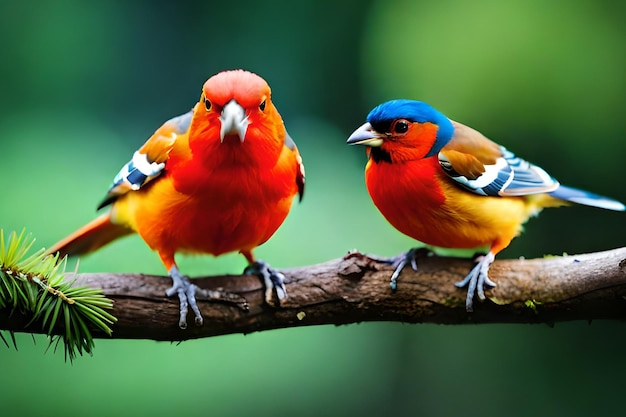 A couple of birds sitting on a branch