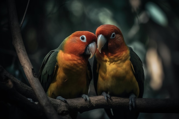 A couple of birds sitting on a branch