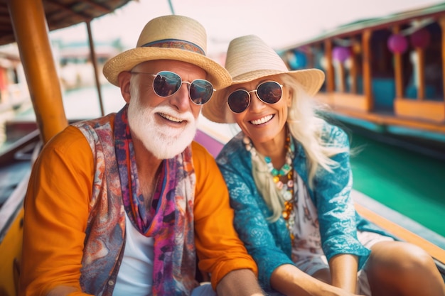 A couple on a boat on a canal cruise