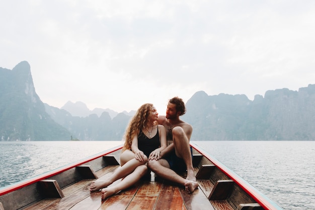 Couple boating on a quiet lake