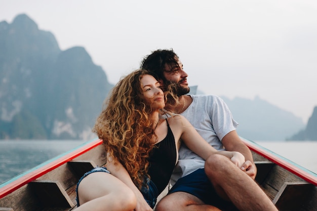 Couple boating on a quiet lake