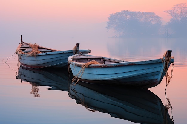 a couple of boats floating on top of a body of water