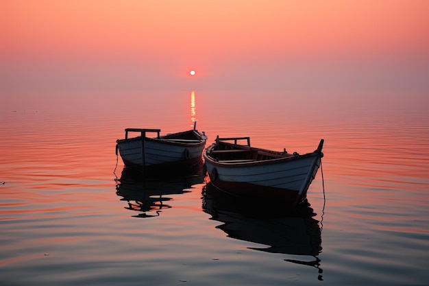 a couple of boats floating on top of a body of water