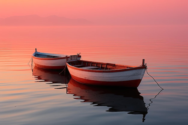 a couple of boats floating on top of a body of water