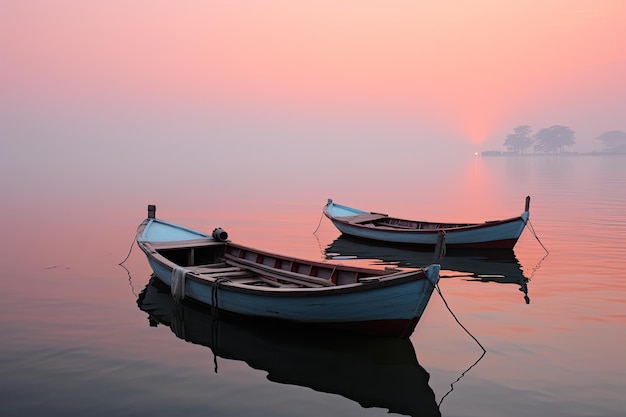 a couple of boats floating on top of a body of water