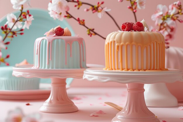 Photo a couple of cakes sitting on top of a table