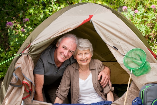 Couple camping in the garden