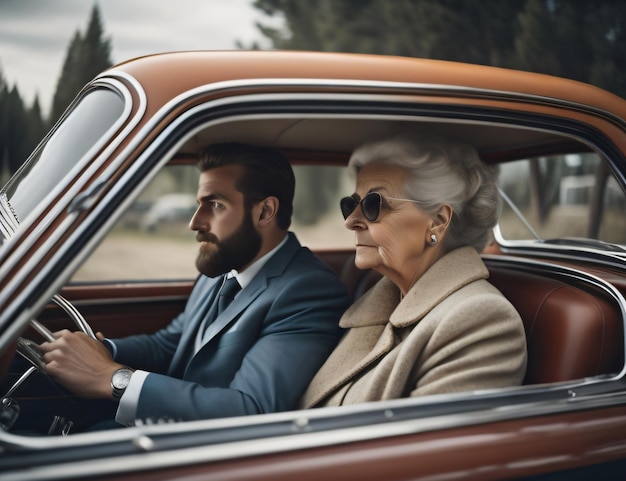 A couple in a car with the word love on the front