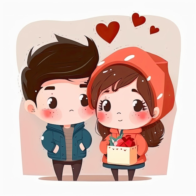 Couple cartoon happy valentine lover character illustration white background