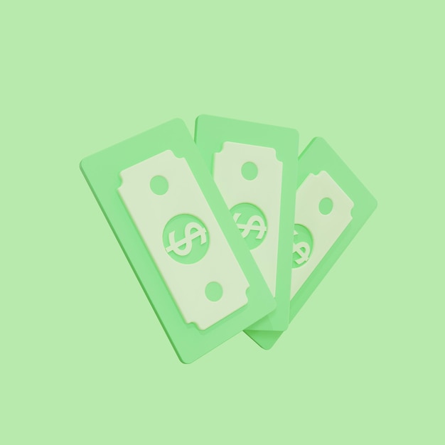 A Couple of cash on green background Moneysaving cashless Simple 3d render illustration