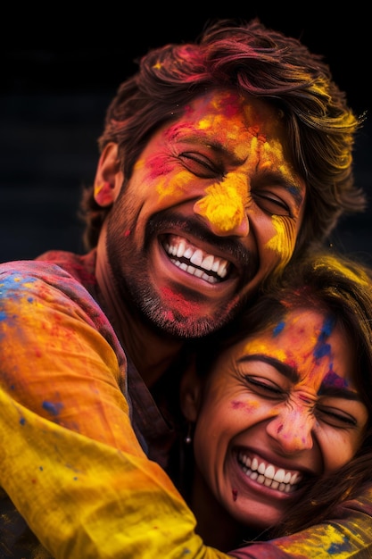 インドでホーリー祭を祝うカップル