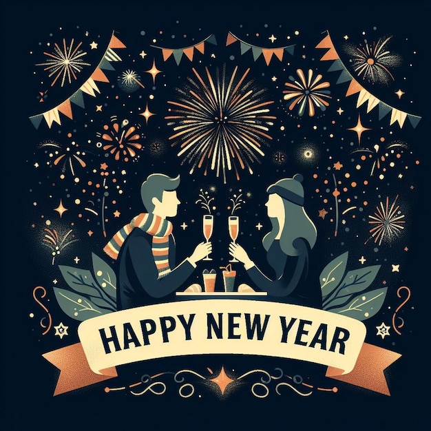 A Couple Celebrating New Year Happy New Year banner design