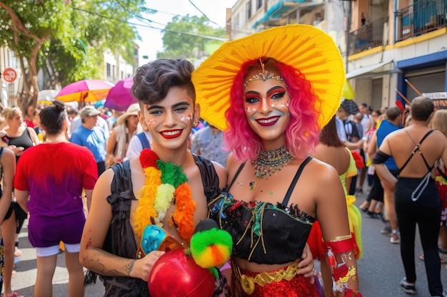 Foto coppia che festeggia alla parata dell'orgoglio