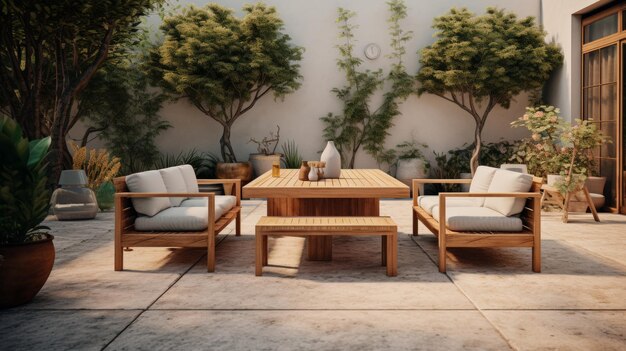 A Couple of Chairs on a Stone Patio