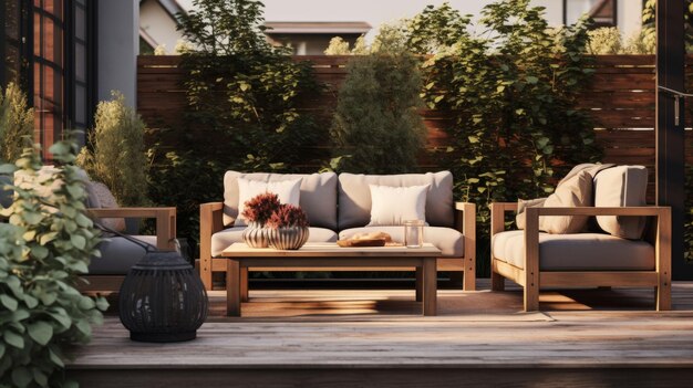 A Couple of Chairs on a Stone Patio