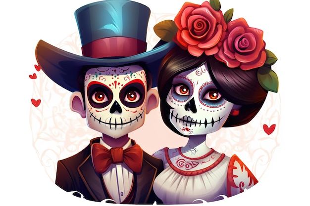 a couple character dia de muertos isolated white background