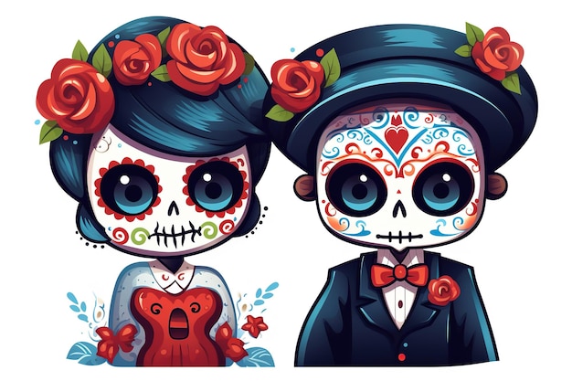 a couple character dia de muertos isolated white background