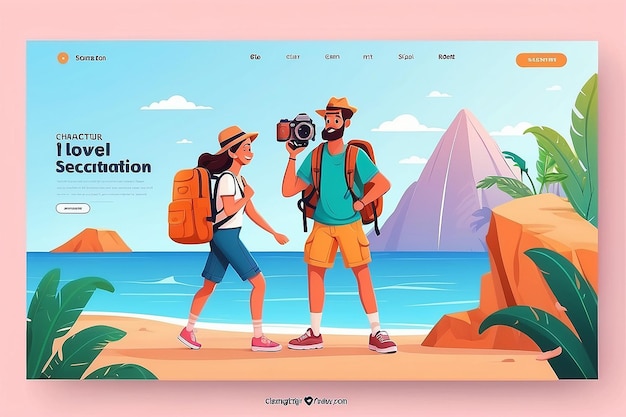 Couple Character Love Travel Landing Page Template