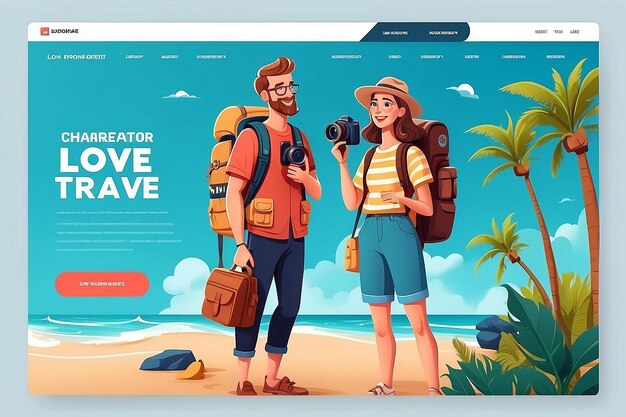 Photo couple character love travel landing page template