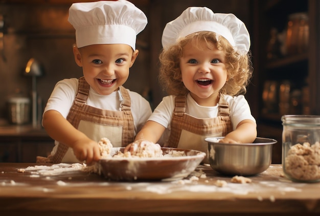 Couple of children preparing Christmas cookies