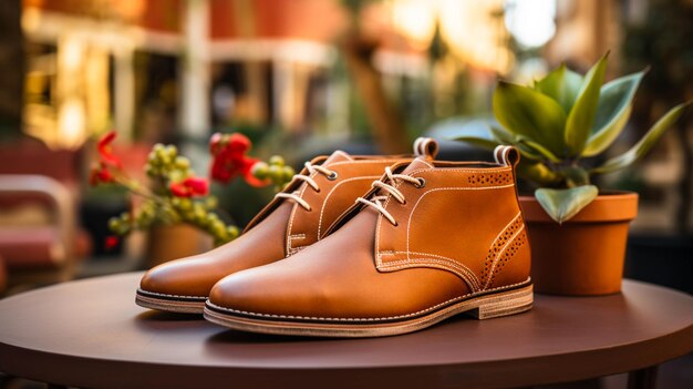 A couple Chukka boot on brown