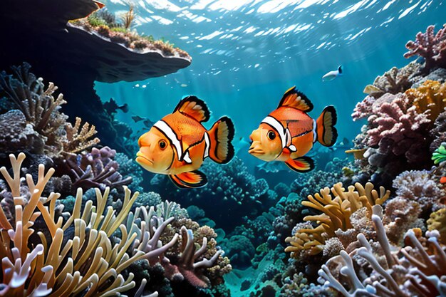 A couple of clown fish swimming in an aquarium