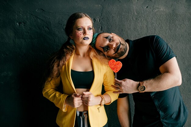 A couple of clowns posing in studio