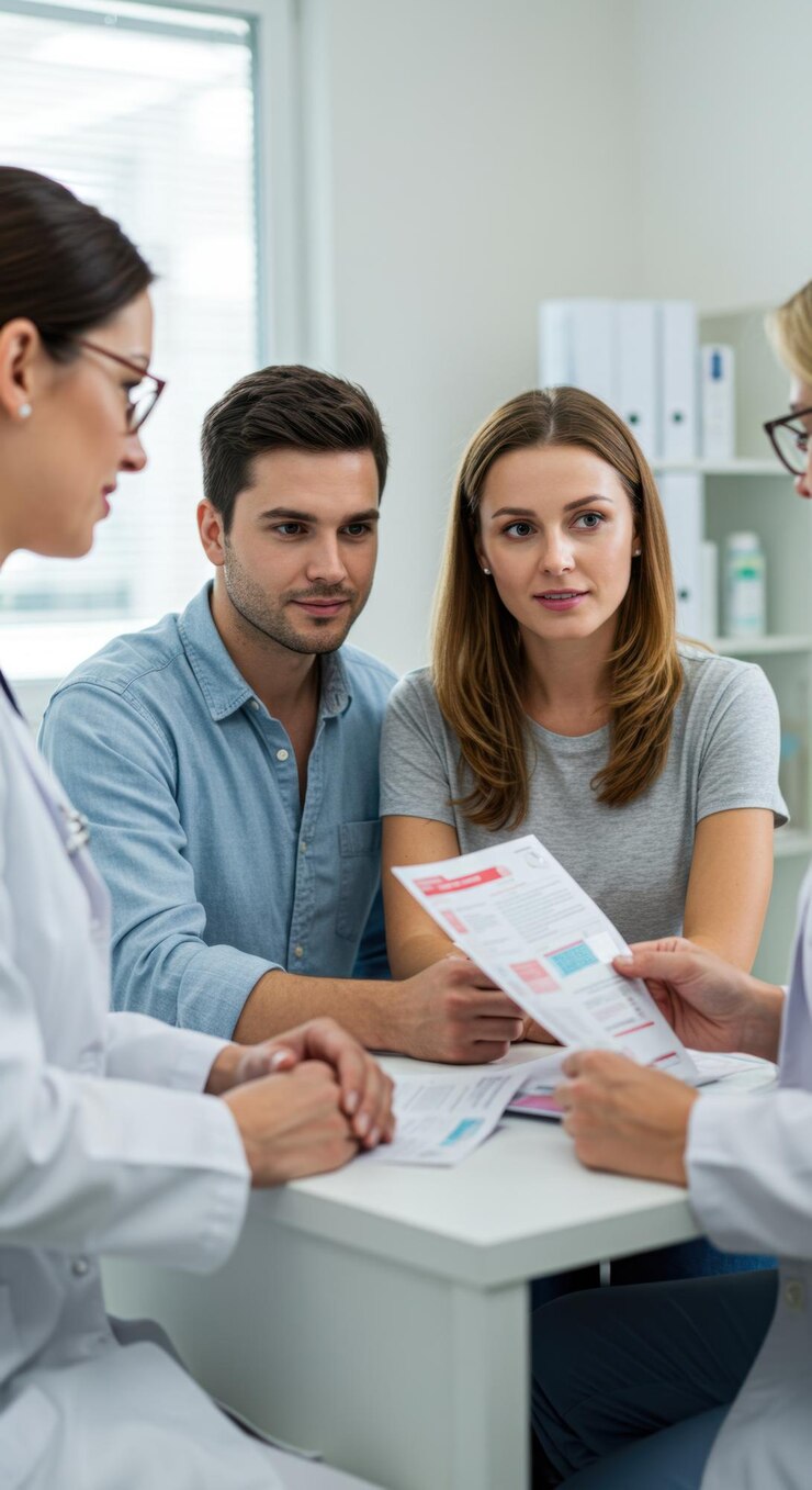 Couple Consulting Doctor Healthcare Medical Advice and Family Planning Discussion