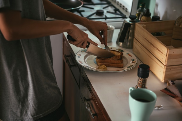 Couple cooking food together