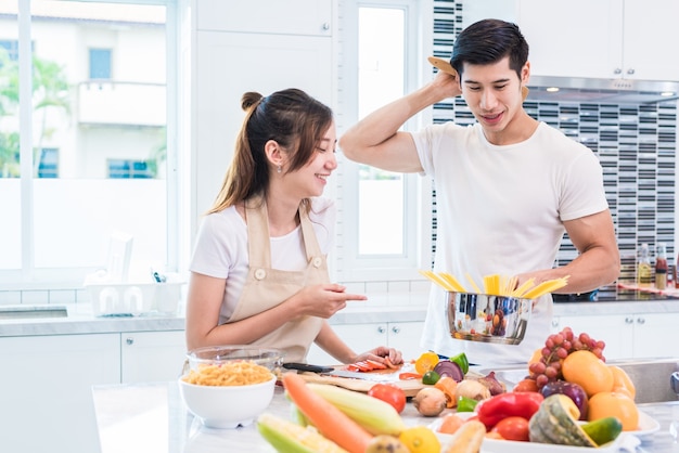 Couple cooking together