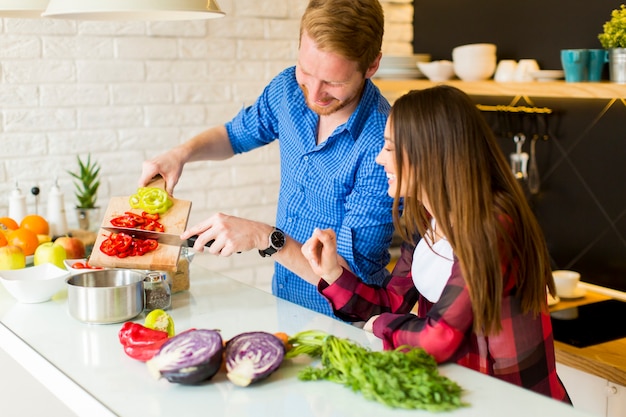 Couple cooking together