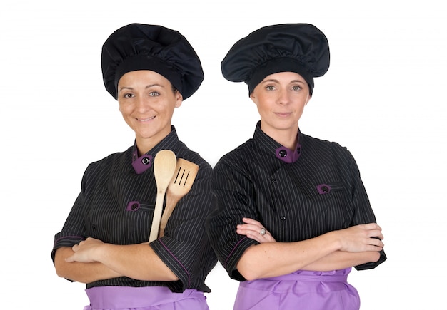 Couple of cooks women with black uniform