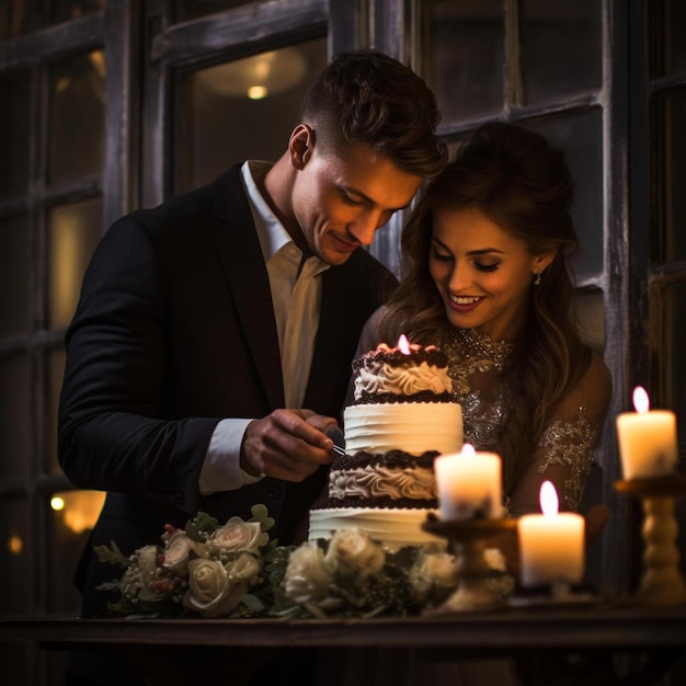 a couple cut a cake and the cake is about to cut it.