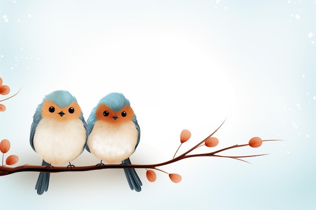 Couple cute bird on blurred nature background for cute design