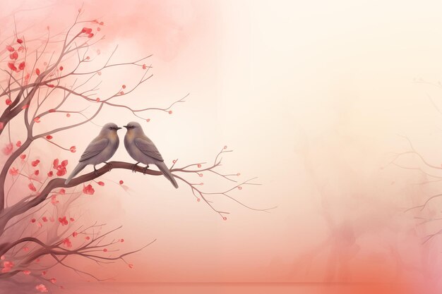 Couple cute bird on blurred nature background for cute design