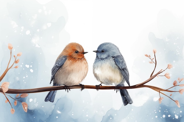 Couple cute bird on blurred nature background for cute design