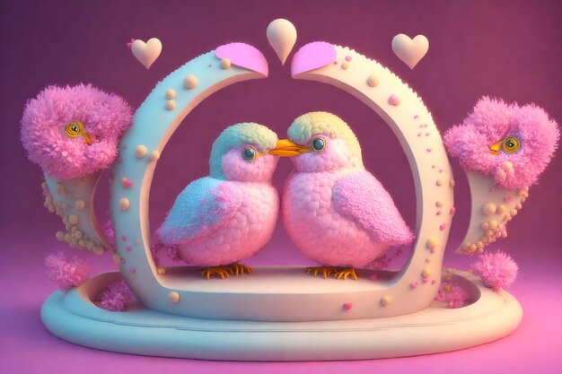 Couple of cute lovebirds in pastel colors valentines day