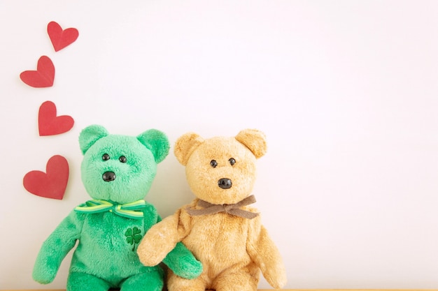 Couple cute teddy bear with red heart balloons, Happy Valentine's day.