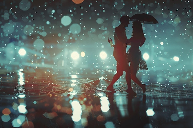 写真 雨の中で踊るカップル