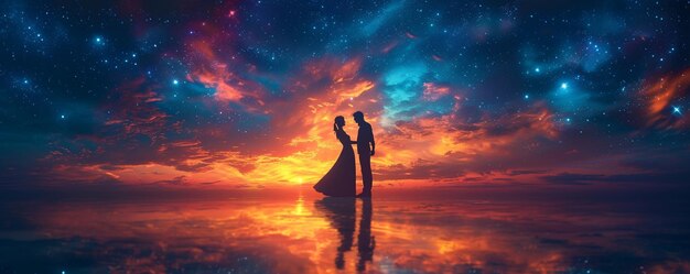 Couple Dancing Under The Stars At A Desert Background