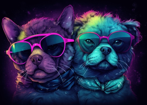 A couple of dogs wearing sunglasses on a black background generative ai image