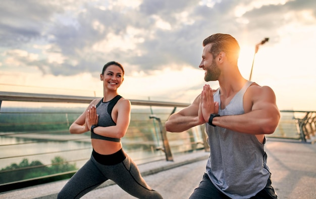 Couple doing sport on the street